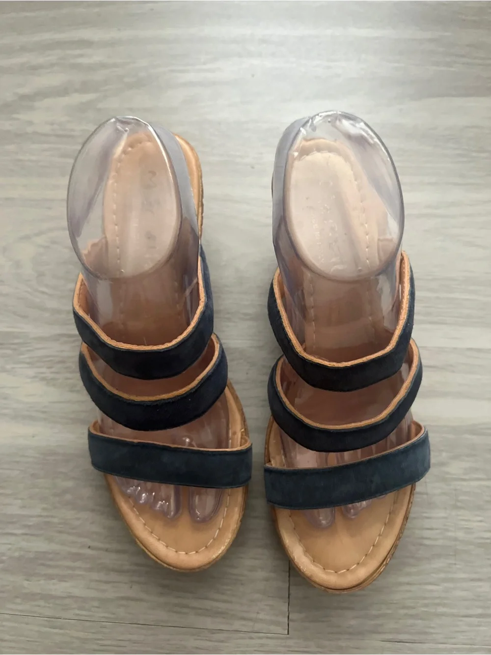 Mariella Navy Blue Suede Cork Wedge Sandals Size 9M